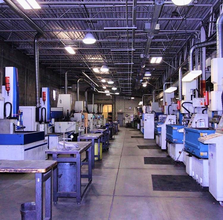 precision-machining factory with two rows of precision machining equipment